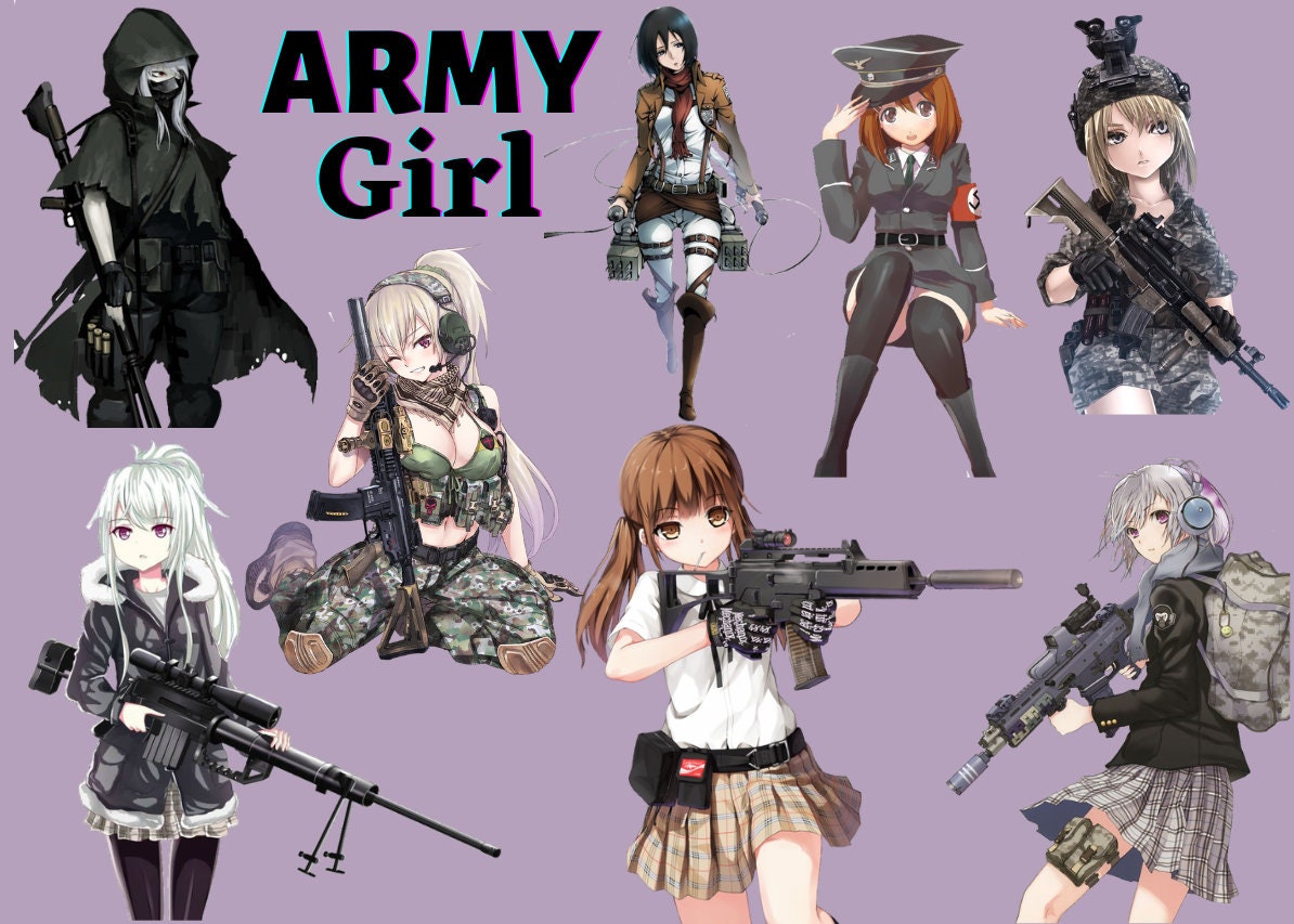 Anime Girl Wearing Army Uniform Vector T Graphic by jellybox999 · Creative  Fabrica