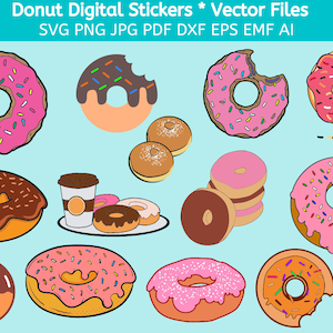 Donut Aufkleber, Kawaii Essen Aufkleber, Vektor digitale Aufkleber, Donut Cricut, Donuts Clipart, Donut SVG | Sofort Download