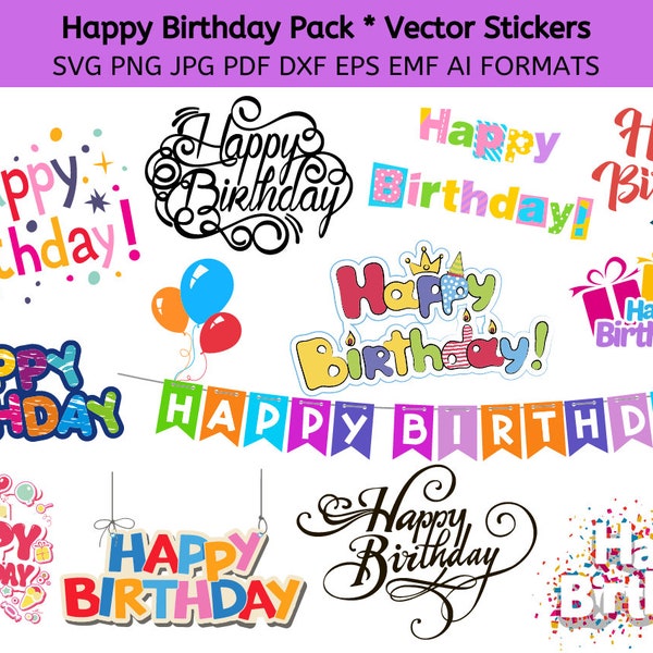 Birthday Sticker, Happy Birthday Sticker, Boys / Girls Birthday Stickers, Precropped Digital Happy Birthday Stickers