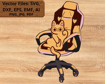 Gato gamer SVG, DXF, PNG / Gato nerd divertido jpg, Pegatina de gato gamer linda Eps, Emf, Ai / Archivo recortable para juegos Silhouette Cricut