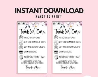 Tumbler Care Cards READY TO PRINT, Instructions Card, Tumbler Care, Cup Care, Printable, Customer Reminder, Digital Files