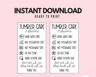Sublimation Tumbler Care Cards Ready to Print Printable Care Cards ...