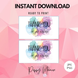 Cartão de agradecimento PRONTO PARA IMPRIMIR, downloads instantâneos, obrigado por sua compra, para impressão, lembrete do cliente, arquivos digitais
