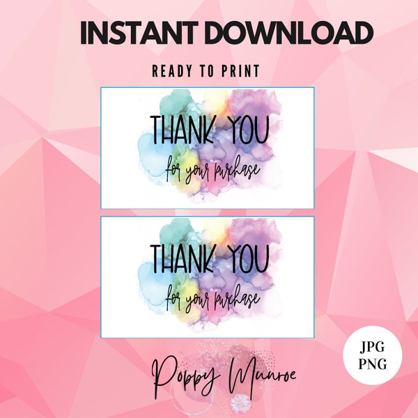 Thank You Card READY TO PRINT, Instant Downloads, Thank You For Your Purchase, Printable, Customer Reminder, Digital Files