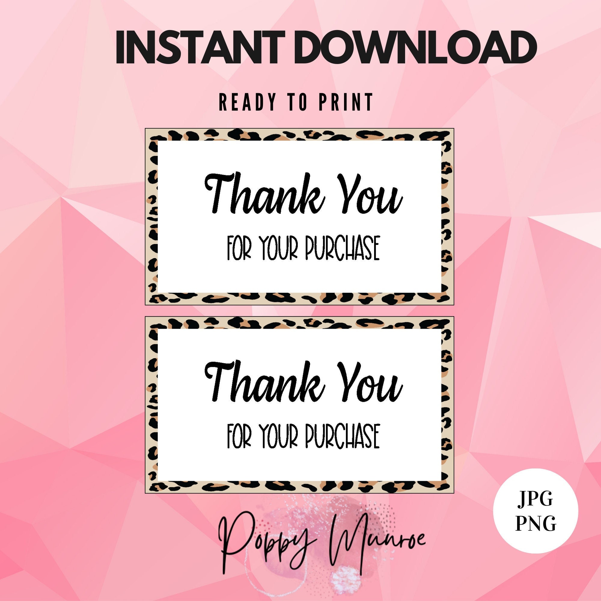 Thank You Card READY TO PRINT, Instant Downloads, Thank You for Your ...