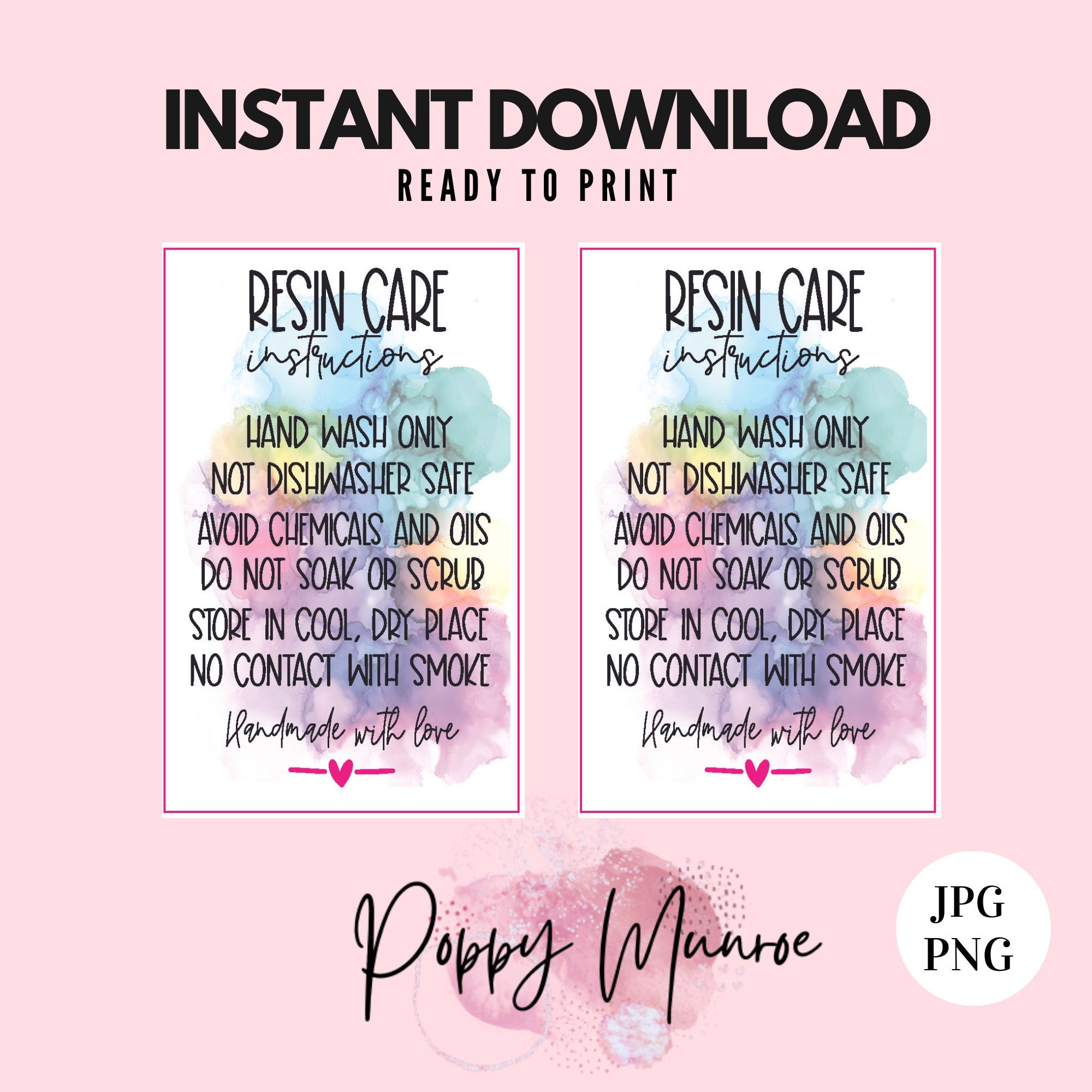 Resin Care Cards READY TO PRINT Instructions Card Tumbler Etsy