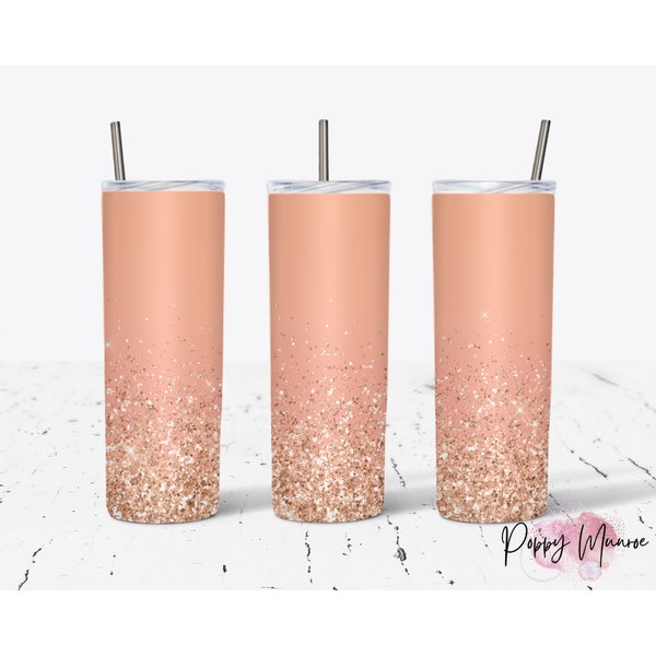 20oz Skinny Tumbler Wrap, Peach Glitter Ombre Sublimation, Digital Files, Peach Skinny, Straight Tumbler. Tapered Tumbler, Warped