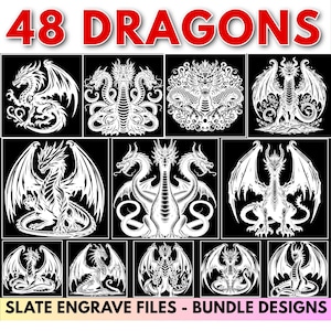 Dragon Coaster Slate Engrave Bundle, Slate Tiles Laser engrave Png, Digital downloads, Png image download, Glowforge, Design for Lightburn