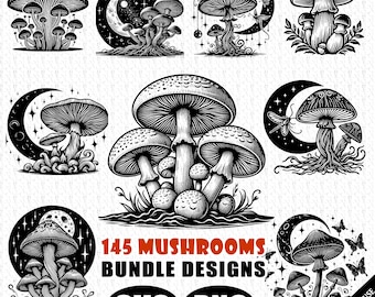 145 Mushrooms Bundle Design svg, Mushrooms silhouette, SVG PNG Instant download