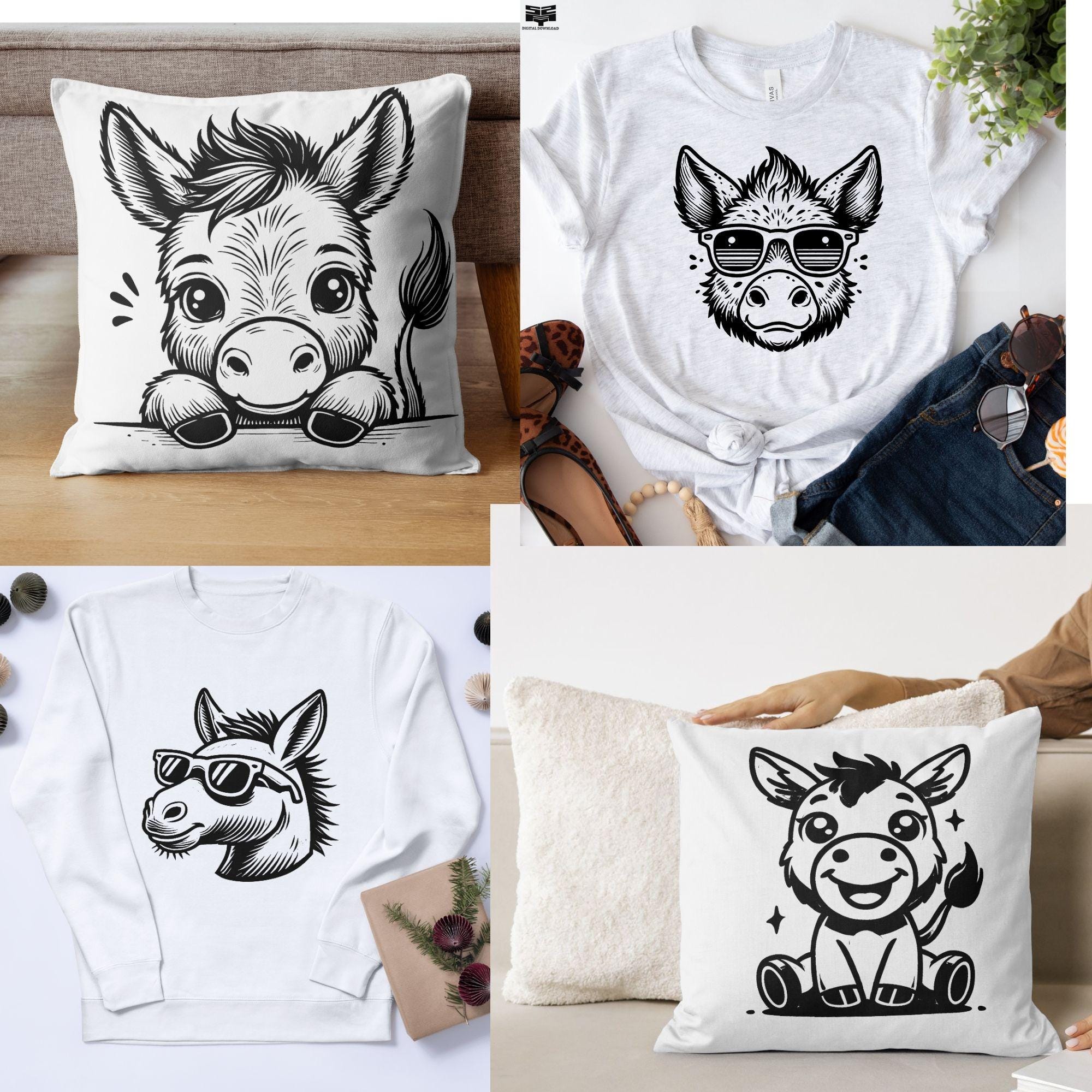Cute Baby Donkey SVG and PNG Bundle | Farm Animal Clipart | Cartoon ...