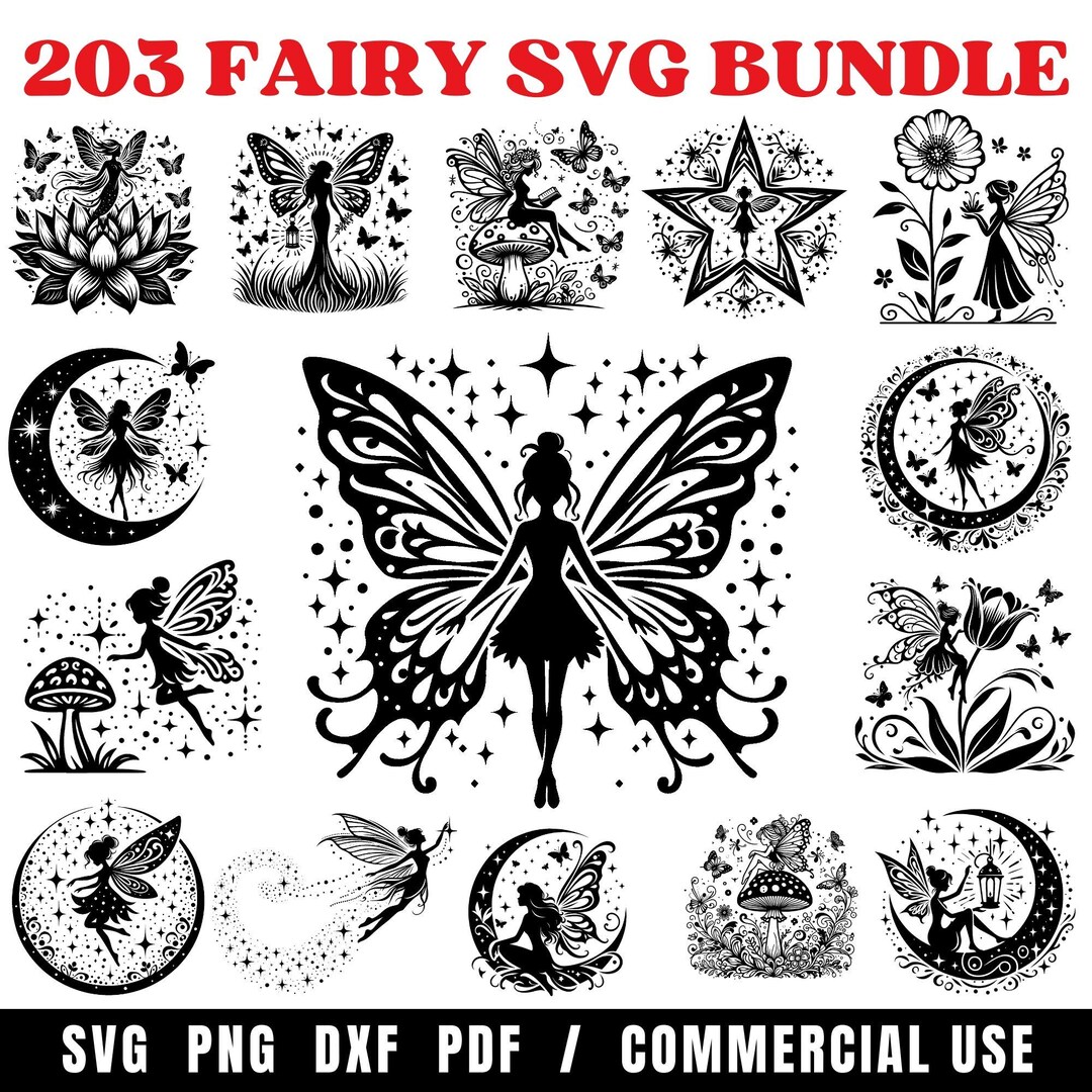 Fairy SVG Bundle | Magical Moon Butterfly Mushroom Clipart (digital ...