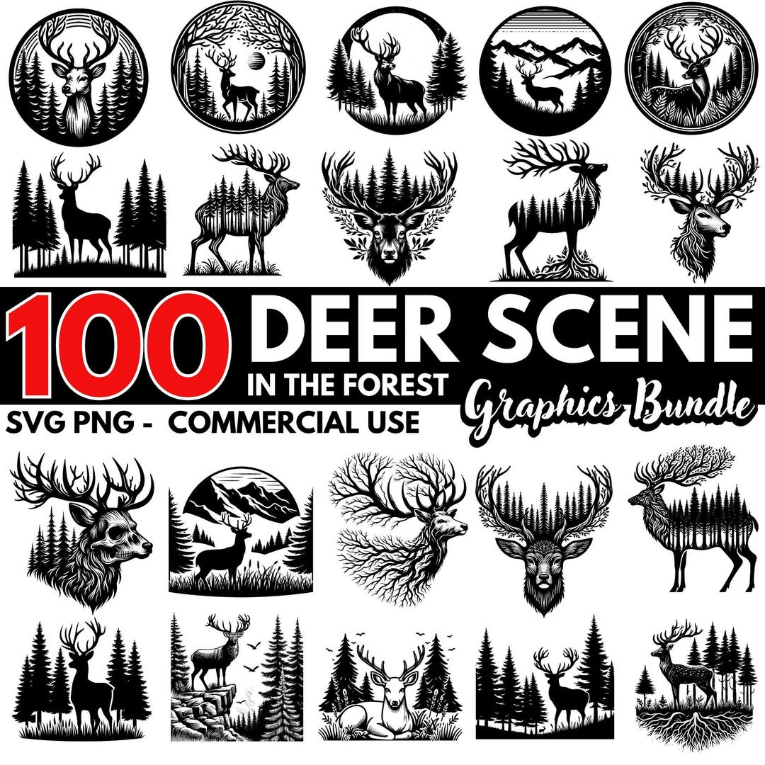 Deer Scene SVG Bundle | Forest Wildlife Deer PNG | Cricut Deer Cut ...