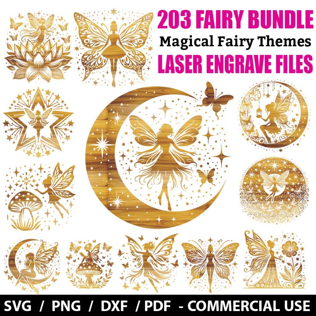 Magical Fairy Laser Engraving SVG Bundle: Wood Designs, Clipart ...