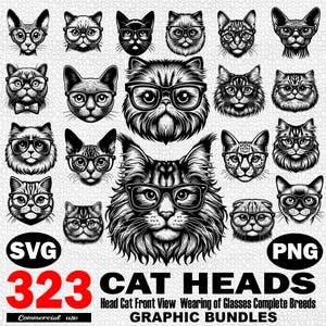 Cat Breeds SVG Bundle: Cat with Glasses Silhouette PNG, SVG, Commercial use