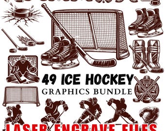 Pacchetto SVG per hockey su ghiaccio per incisione laser, disegni sportivi incisi in formato Png Dxf Pdf, legno metallo acrilico, download immediato, uso commerciale