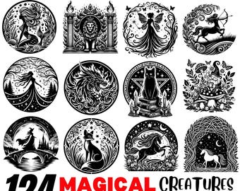 100+ magische wezens SVG-bundel | Fantasie en mythische SVG-ontwerpen, DXF, PNG, Pdf, Svg, Instant download, Commercieel gebruik