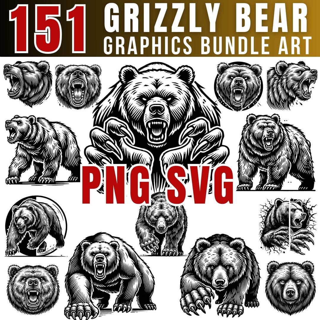 Grizzly Bear SVG & PNG Bundle | Wildlife Clipart | Forest Animal ...