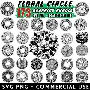 Floral Circle SVG Bundle, Elegant Wreath PNG, Flower Frame Cut Files for Cricut, Botanical Round Clipart, Commercial Use