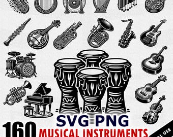 Ensemble d'instruments de musique SVG, clipart de notes de musique (téléchargement numérique)