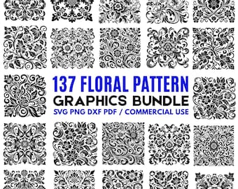 Floral Seamless Pattern SVG Bundle for Cricut | Repeating Flower Cut Files | Elegant Floral Background SVG Designs, Png, Dxf, Pdf, Svg