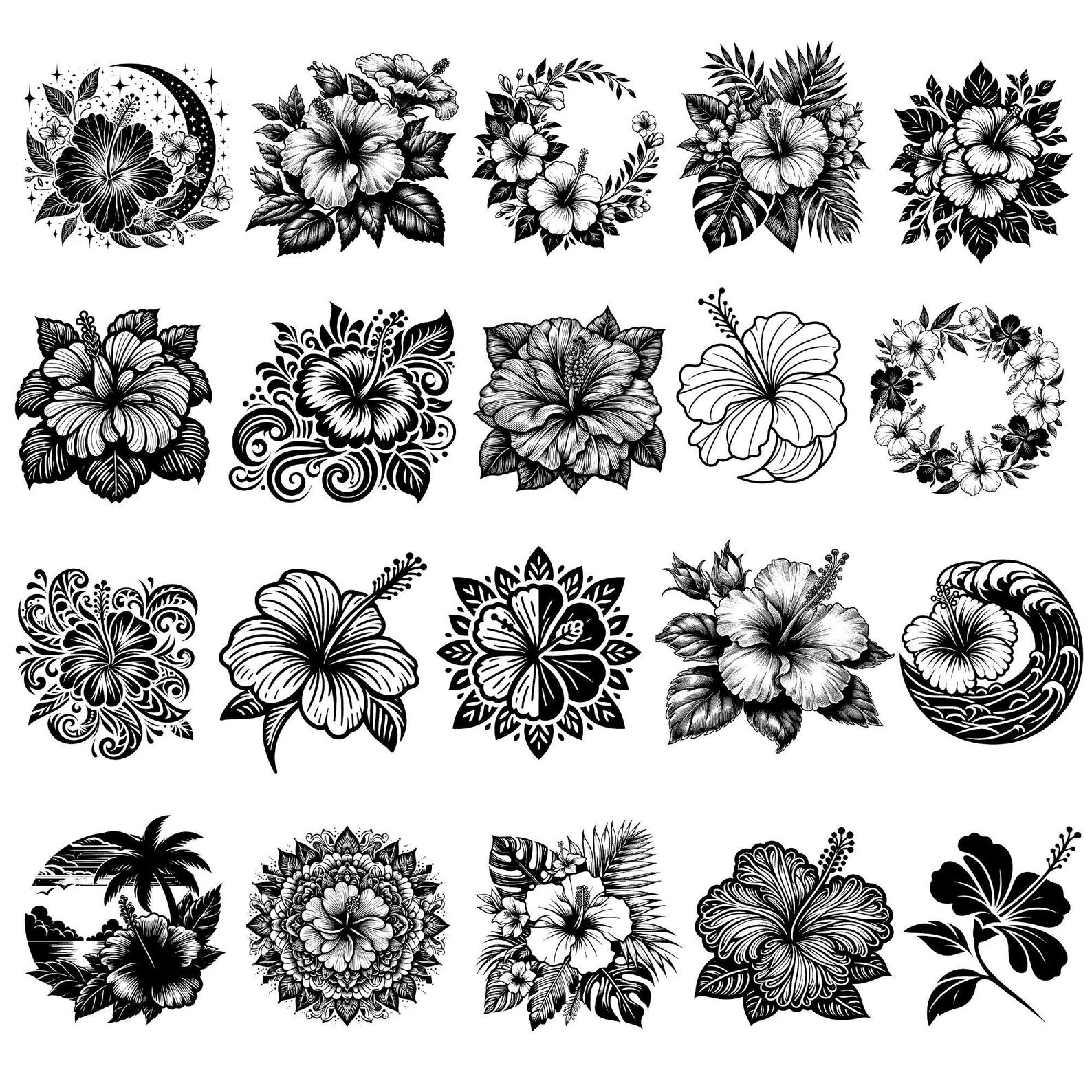 Hibiscus Flowers SVG Bundle, Tropical Floral PNG DXF, Cricut Cut Files ...