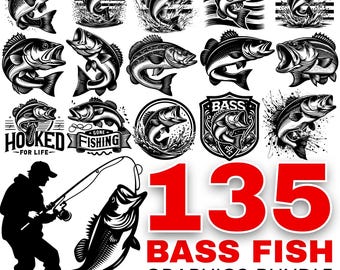Bass Fish SVG Bundle | Fishing Cut Files for Cricut, Fisherman SVG Designs, Lake Fish Clipart, Hunting Fishing SVG Pack, Digital Downloads