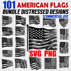 Distressed American Flag SVG Bundle | USA Flag PNG | Patriotic Flag cut file | Rustic American Flag Clipart | Vintage Stars and Stripes svg