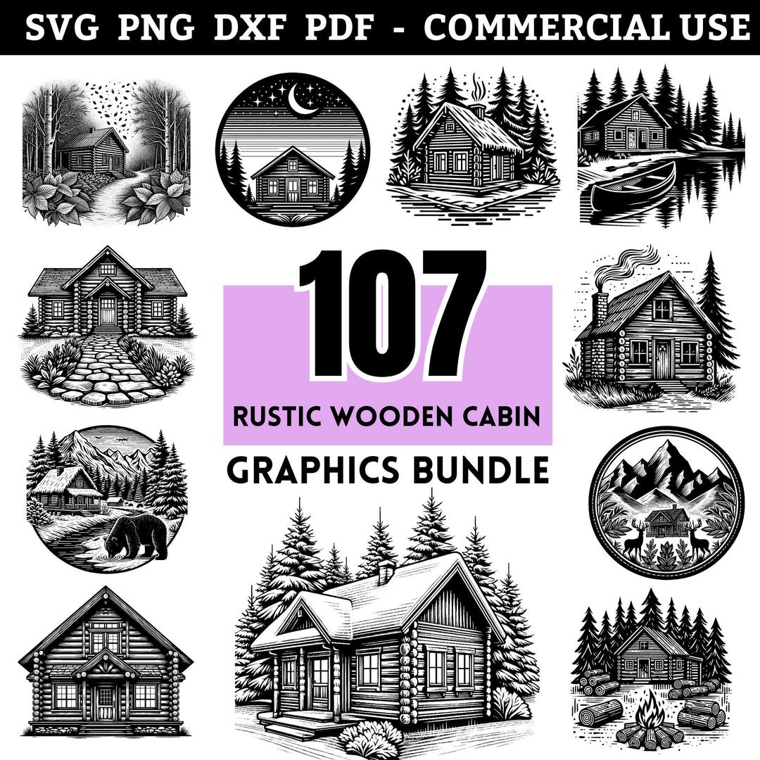 Rustic Wooden Cabin SVG Bundle, Cricut and Engraving Files, Mountain ...