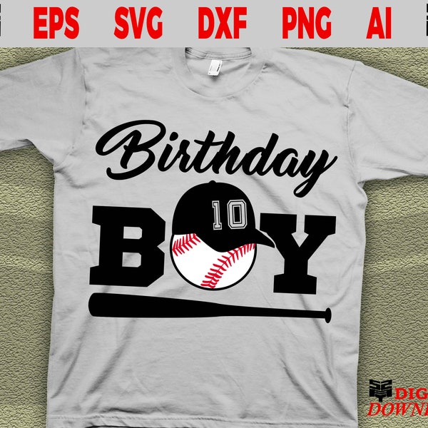 Baseball svg - Cool baseball birthday boy with hat number ten svg cut files - Sports svg, File for commercial and personal use