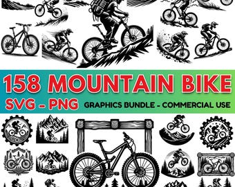 Mountainbike SVG-paket – Trailcyklistsilhuetter, Downhillcyklingdesigner, Skogscykling Clipart för Cricut och laserskärning