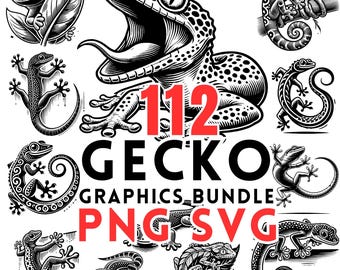 Gekko SVG- en PNG-bundel – unieke reptielenhoudingen voor creatieve ambachten - gekko gesneden bestand, gekko clipart, commercieel gebruik