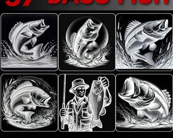 Bass Fishing Engraving SVG Bundle: Laser Cut Fisherman Designs, Commercial use