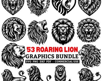 Roaring Lion SVG Bundle, Lion Head Png, Dxf, Pdf, Wild Lion Face Cricut Files, Majestic Lion Head Vector, Digital download, Commercial use