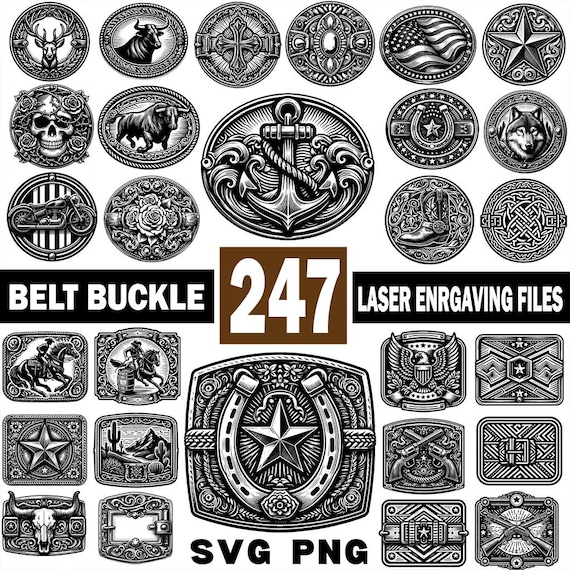 Belt Buckle Laser Engraving SVG Bundle | Western, Cowboy, Rodeo Belt Buckle Designs | Vector Cut Files for Cricut, Glowforge, CNC