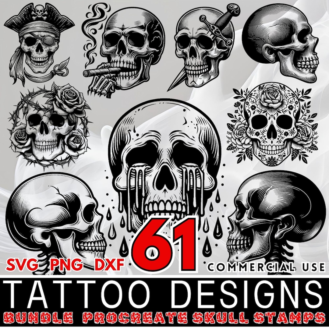 ビンテージ40s ビンテージ転写紙 アイロンプリントドクロ スカル タトゥー タトゥースカルSVGバンドル | CricutスカルSVG | スカルPNGクリップ