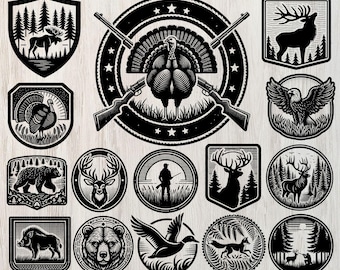 Pacchetto di oltre 100 patch SVG per la caccia / file di taglio per distintivi per cappelli, PNG, DXF, PDF, download immediato