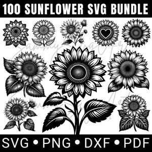 Pacote SVG de Girassol | Clipart de Girassol para Cricut e Silhouette | Designs Florais SVG | Download instantâneo, Vinil, Vetor, Uso Comercial