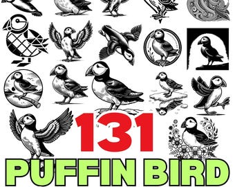 Puffin Bird SVG Bundle, PNG Files for Cricut, Atlantic Puffin Clipart, Wildlife Sublimation Designs, Puffin Silhouette, Digital Download