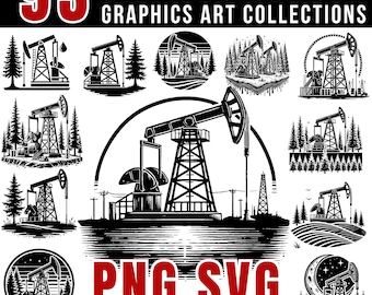 Oilfield Rig SVG and PNG Bundle | Industrial Pumpjack Silhouettes | Oil Pump Cut Files for Cricut & Laser Cutting, Gas pump svg