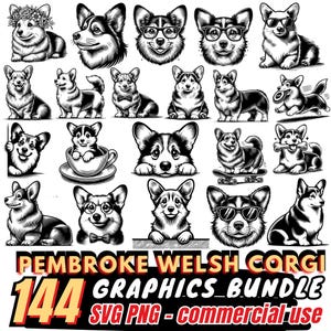 Pembroke Welsh Corgi SVG Bundle, Cute Corgi PNG, Dog Lover Clipart, Corgi Silhouette Cut Files for Cricut, Commercial Use