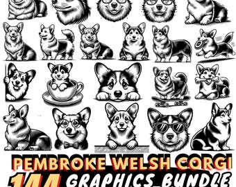 Pembroke Welsh Corgi SVG-paket, söt Corgi PNG, hundälskare Clipart, Corgi Silhouette Cut-filer för Cricut, kommersiellt bruk