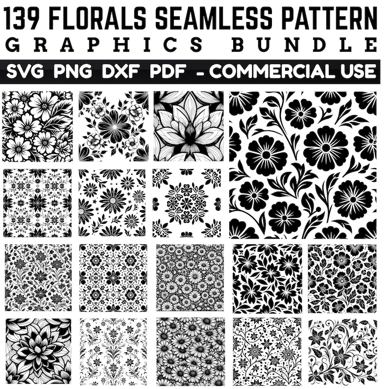 139 Floral Seamless Pattern SVG Bundle, Botanical Repeat Designs, Svg ...