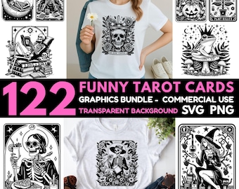 122 Funny Tarot Cards SVG Bundle, Cricut Cut Files, PNG  Digital Download, Witchy Humor Clipart, Cute Tarot Cards, Commercial Use,