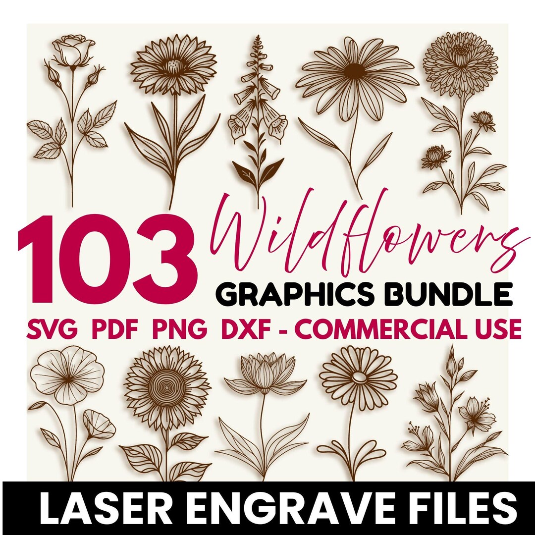 Wildflowers SVG Bundle for Laser Engraving | Botanical Flower Engrave ...