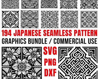 Japanese Seamless Pattern SVG Bundle | Traditional Asian Wave & Geometric Cut Files | Decorative Vector Designs for Cricut and Silhouette