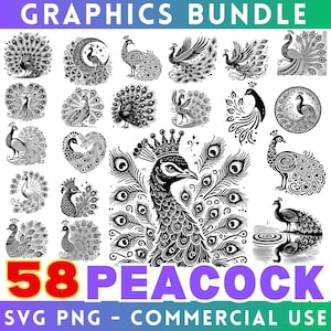 Peacock Bird SVG and PNG Bundle,  Peacock Files for Cricut, Peacock Clipart, Bird svg, Peacock silhouette, Commercial use
