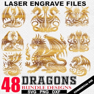 Laser Engraving Dragons Bundle Svg Png Dxf - Mythical Vector Engraving Designs - Commercial Use