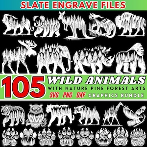 Slate Engraving Wild Animals Bundle Svg Png Dxf Laser Engraving Files - Wildlife Vector Designs - Commercial Use