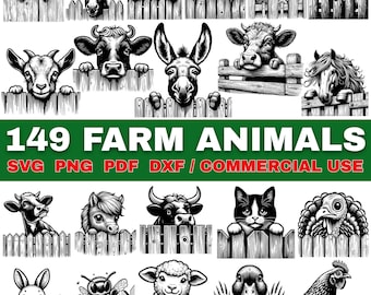 Farm Animals Svg Bundle | Cow Svg, Goat SVG, Donkey Svg, Sheep SVG, Horse , Farm Animal Silhouette Cut Files for Cricut, Digital Downloads