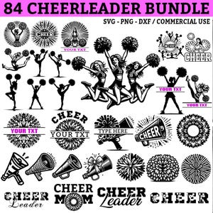 Cheerleader SVG Bundle | Cheer Mom Cut File, Cheer SVG, Cheerleading Silhouettes, Cheer Pom, Megaphone SVG, Cricut Cheerleading Clipart